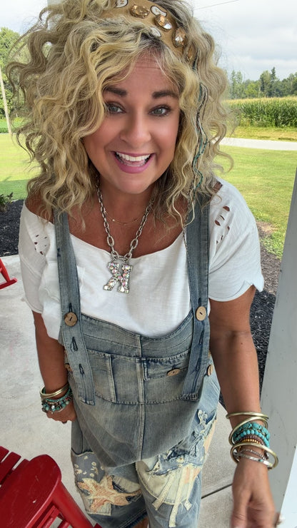Denim Star Patchwork Bib Overalls