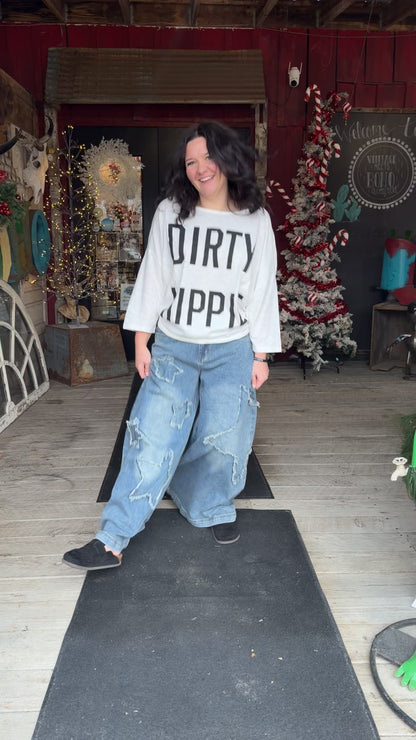 Star Patch Wide Leg Jeans