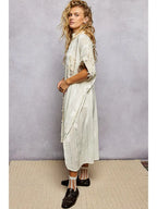 Dangle Trim Textured Cotton Oversized Long Shirt Dress