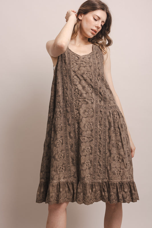 Sleeveless Eyelet Lace Slip Dress