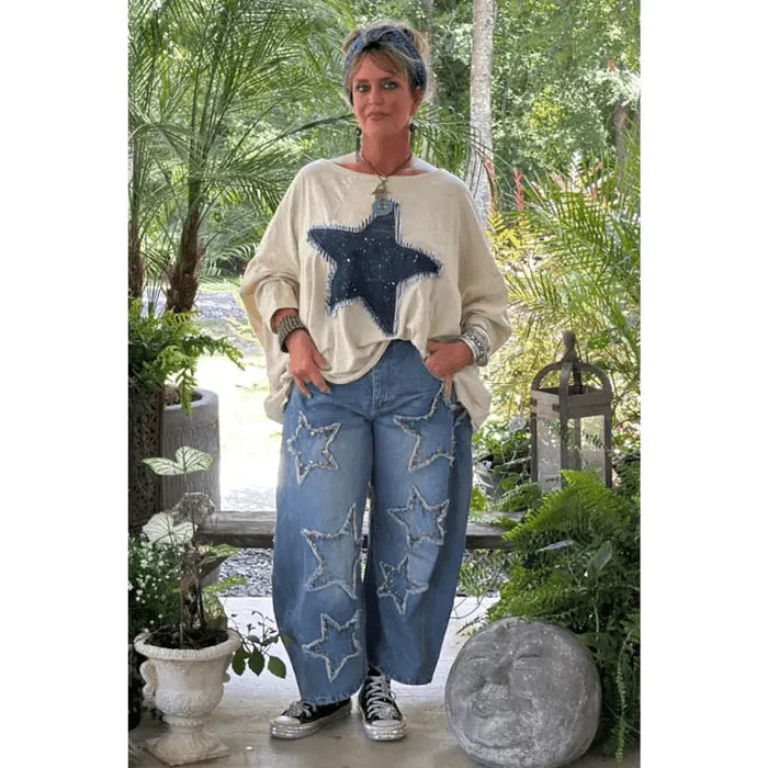Star Studded Barrel Jeans