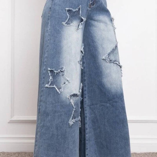 Star Patch Wide Leg Jeans