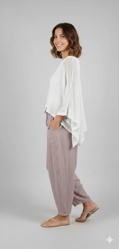 Linen Mesh Top White